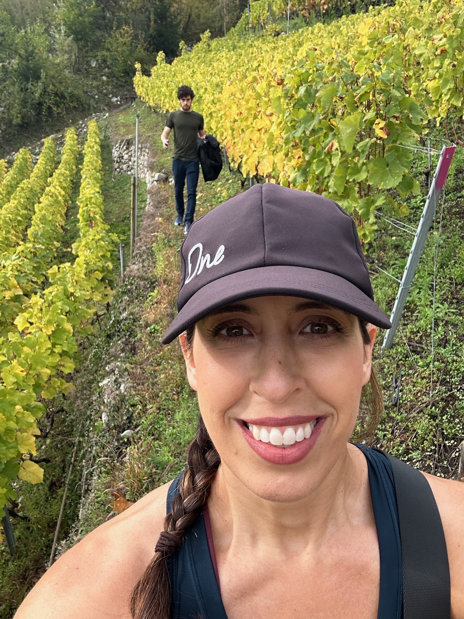 Grantham & Ivonne crossing vineyard to watch the Fully VK